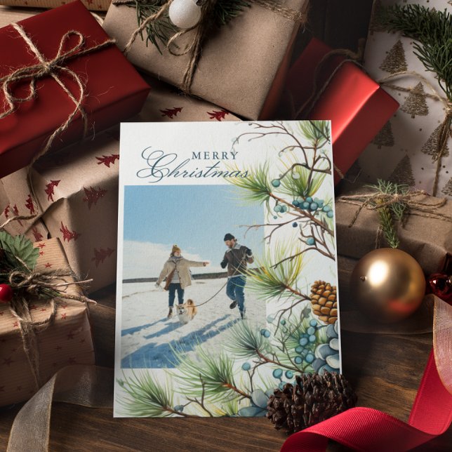 Tarjeta Festiva Botánica de Invierno Personalizada Foto Feliz Navi (Subido por el creador)