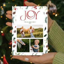 Tarjeta Festiva Botánica de Joy Rojo Berry moderno 3 Navidades de
