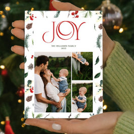 Tarjeta Festiva Botánica de Joy Rojo Berry moderno 3 Navidades de