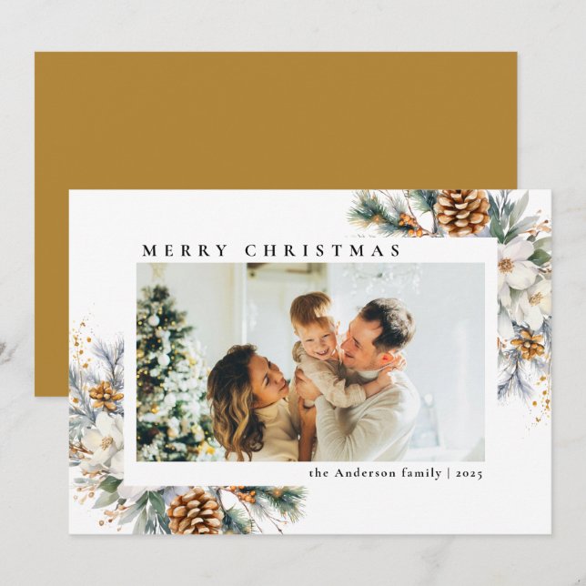 Tarjeta Festiva Botánica de oro elegante y moderno | Navidades de  (Anverso / Reverso)