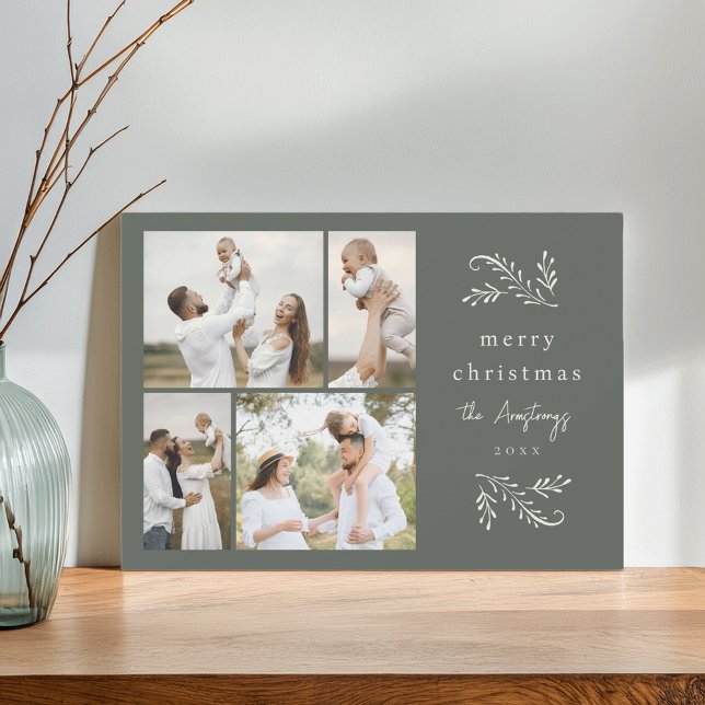 Tarjeta Festiva Botánica verde y crema 4 Collage de fotos (Subido por el creador)