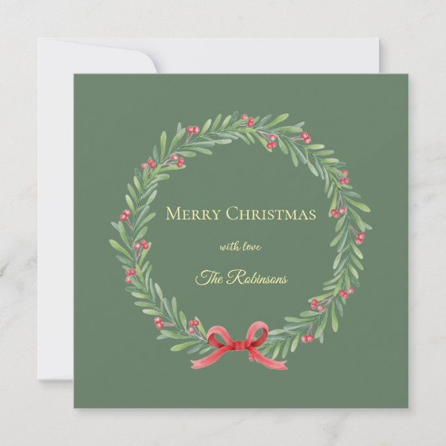 Tarjeta Festiva Botanical Christmas Wreath Modern Script  (Anverso)