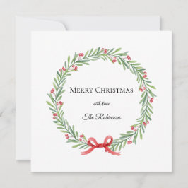 Tarjeta Festiva Botanical Christmas Wreath Modern Script 