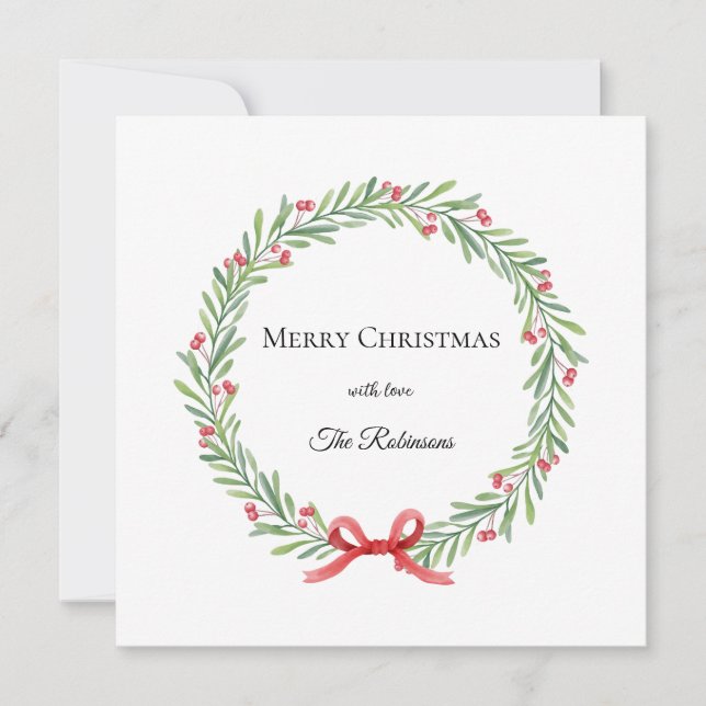 Tarjeta Festiva Botanical Christmas Wreath Modern Script  (Anverso)