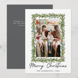 Tarjeta Festiva Botanical Frame Christmas | Elegant Family 1 Photo