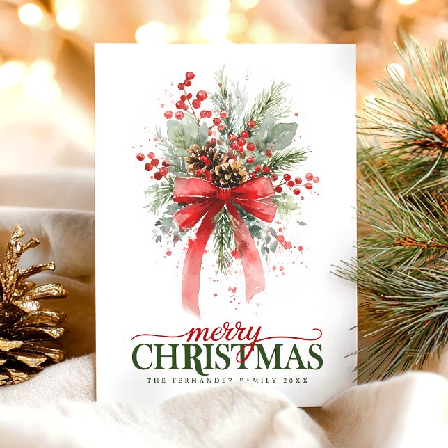 Tarjeta Festiva  Botanical Greenery watercolor Merry Christmas (Subido por el creador)