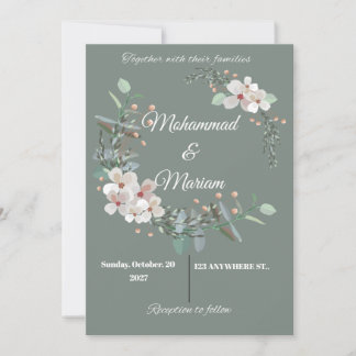 Tarjeta Festiva Botanical Minimal Wedding Invite | Green Floral | 