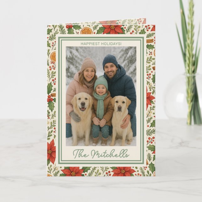 Tarjeta Festiva Botanical Mistletoe Classic Floral Art Pattern (Anverso)