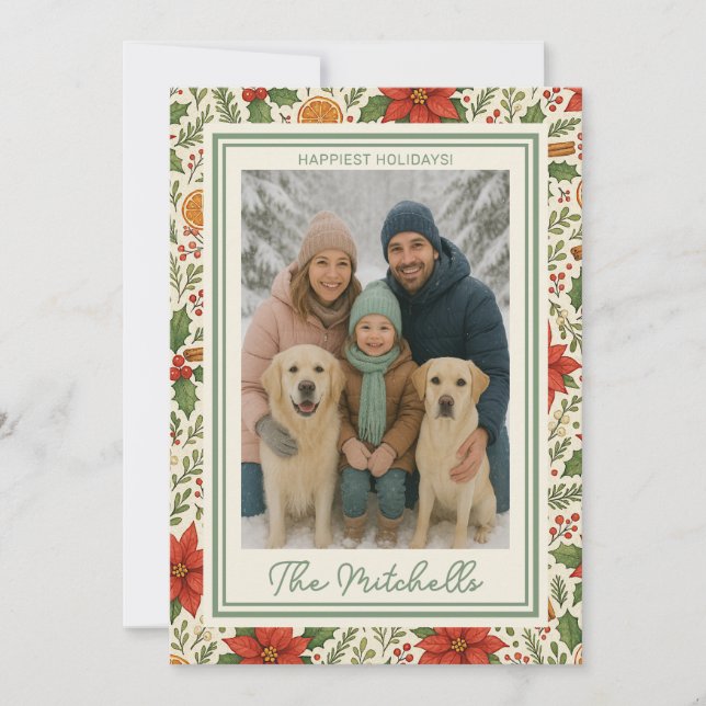 Tarjeta Festiva Botanical Mistletoe Classic Floral Art Pattern (Anverso)