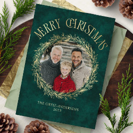 Tarjeta Festiva Botanical Wreath Photo Christmas Card
