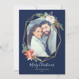 Tarjeta Festiva Botánicas Navideñas Geométricas Foto Azul