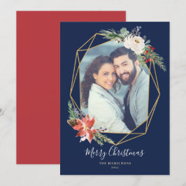 Tarjeta Festiva Botánicas Navideñas Geométricas Foto Azul