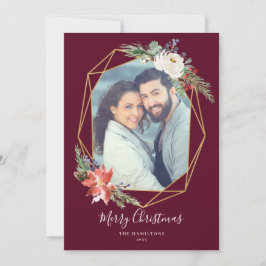 Tarjeta Festiva Botánicas Navideñas Geométricas Rojo Foto