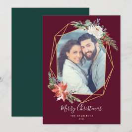 Tarjeta Festiva Botánicas Navideñas Geométricas Rojo Foto