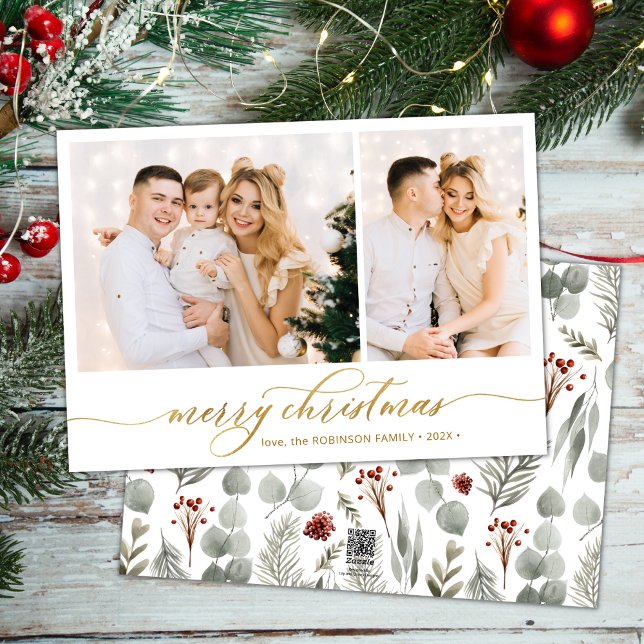 Tarjeta Festiva Botánico de invierno moderno 2 Navidades de Collag (Subido por el creador)