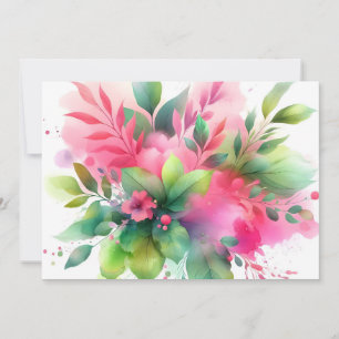 Tarjeta Festiva Botánico Floral Acuarela Rosa Verde