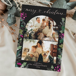 Tarjeta Festiva Botánicos de Dark Boho Fuchsia 2 Navidades de foto