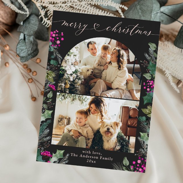 Tarjeta Festiva Botánicos de Dark Boho Fuchsia 2 Navidades de foto (Subido por el creador)