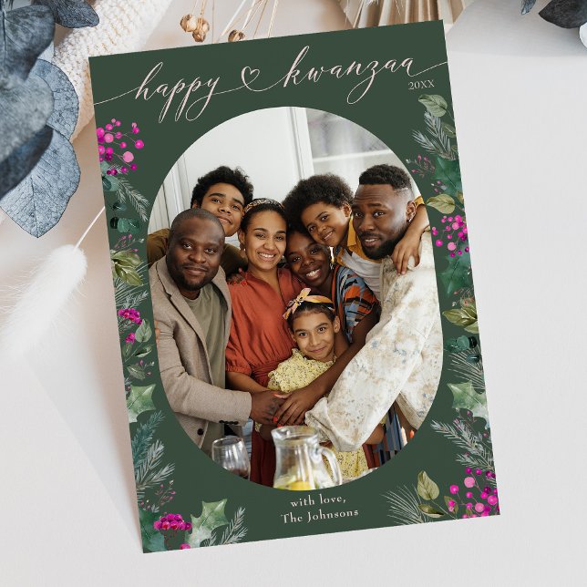 Tarjeta Festiva Botánicos de Green Forest Rustic Kwanzaa (Subido por el creador)