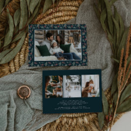 Tarjeta Festiva Botánicos de Invierno Coquette Bow | Foto Elegante
