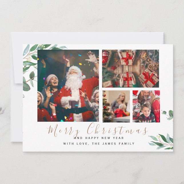 Tarjeta Festiva Botánicos de invierno Elegantes 4 Navidades de imá (Anverso)