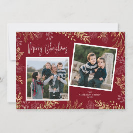 Tarjeta Festiva Botánicos de vacaciones de oro en Navidades fotogr