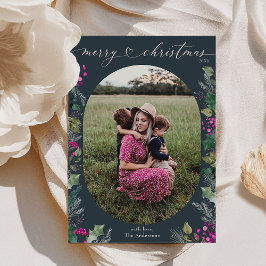 Tarjeta Festiva Botánicos modernos de invierno azul 1 Navidades de