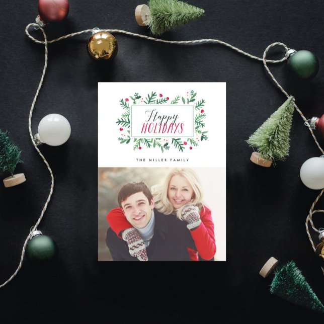 Tarjeta Festiva Botánicos Pintados de Felices Fiestas (Subido por el creador)