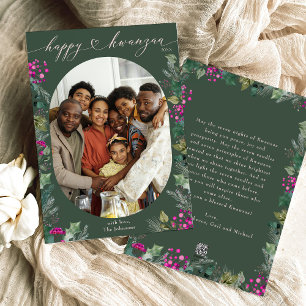 Tarjeta Festiva Botánicos Verde y Rosa Brillante Feliz Kwanzaa Fot