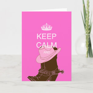 Tarjeta Festiva Botas de COWGIRL gorra rosa mantener la calma