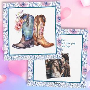 Tarjeta Festiva Botas de vaquero con foto personalizadas para el D