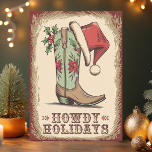 Tarjeta Festiva Botas Vaqueras Felices Fiestas Navideñas