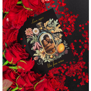 Tarjeta Festiva botella botánica de vino, edades de amor como el b