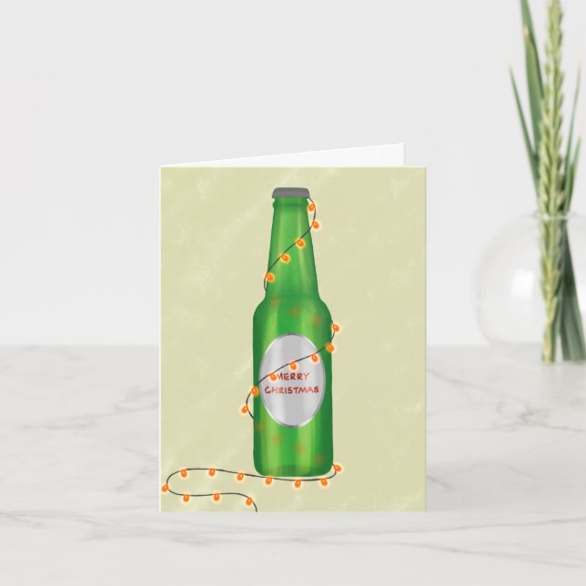 Tarjeta Festiva botella de cerveza para navidades (Anverso)