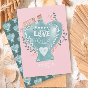 Tarjeta Festiva Botella de poción de amor floral azul día de San V