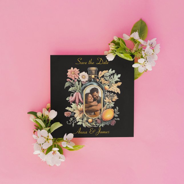 Tarjeta Festiva botella de vino botánico, guardar la fecha (Subido por el creador)