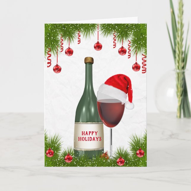 Tarjeta Festiva Botella de vino de Felices Fiestas (Anverso)