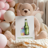 Botella de vino verde bebé feliz primer día del pa