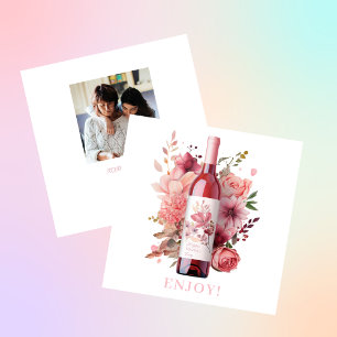 Tarjeta Festiva Botella Floral Rosa Sonrojado Feliz Día de las Mad