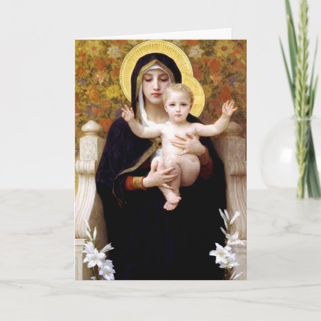Tarjeta Festiva Bouguereau Madonna de los Navidades Lilies (Anverso)