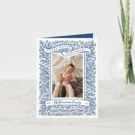 Tarjeta Festiva Bountiful Branches Dark Blue Hanukkah Photo Card