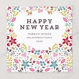 Tarjeta Festiva Bountiful Floral Happy Year texto