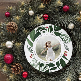 Tarjeta Festiva Bountiful Round Holiday Photo Card | Bosque
