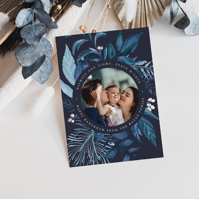 Tarjeta Festiva Bountiful | Watercolor Botanical Hanukkah Photo (Subido por el creador)