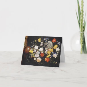 Tarjeta Festiva Bouquet de flores en una granada de tierra (1610)