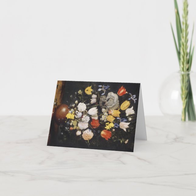 Tarjeta Festiva Bouquet de flores en una granada de tierra (1610) (Anverso)