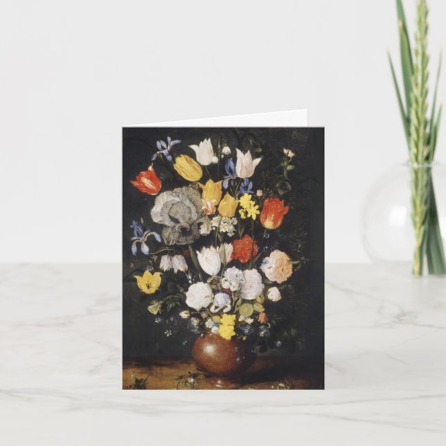 Tarjeta Festiva Bouquet de flores en una granada de tierra (1610) (Anverso)