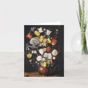 Tarjeta Festiva Bouquet de flores en una granada de tierra (1610)