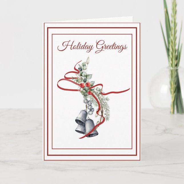 Tarjeta Festiva Bouquet de invierno con campanas plateadas (Anverso)