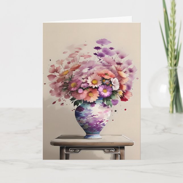 Tarjeta Festiva Bouquet en una mesa Día de la Madre (Anverso)